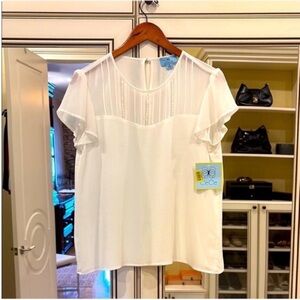 CeCe Women's Sheer White Blouse